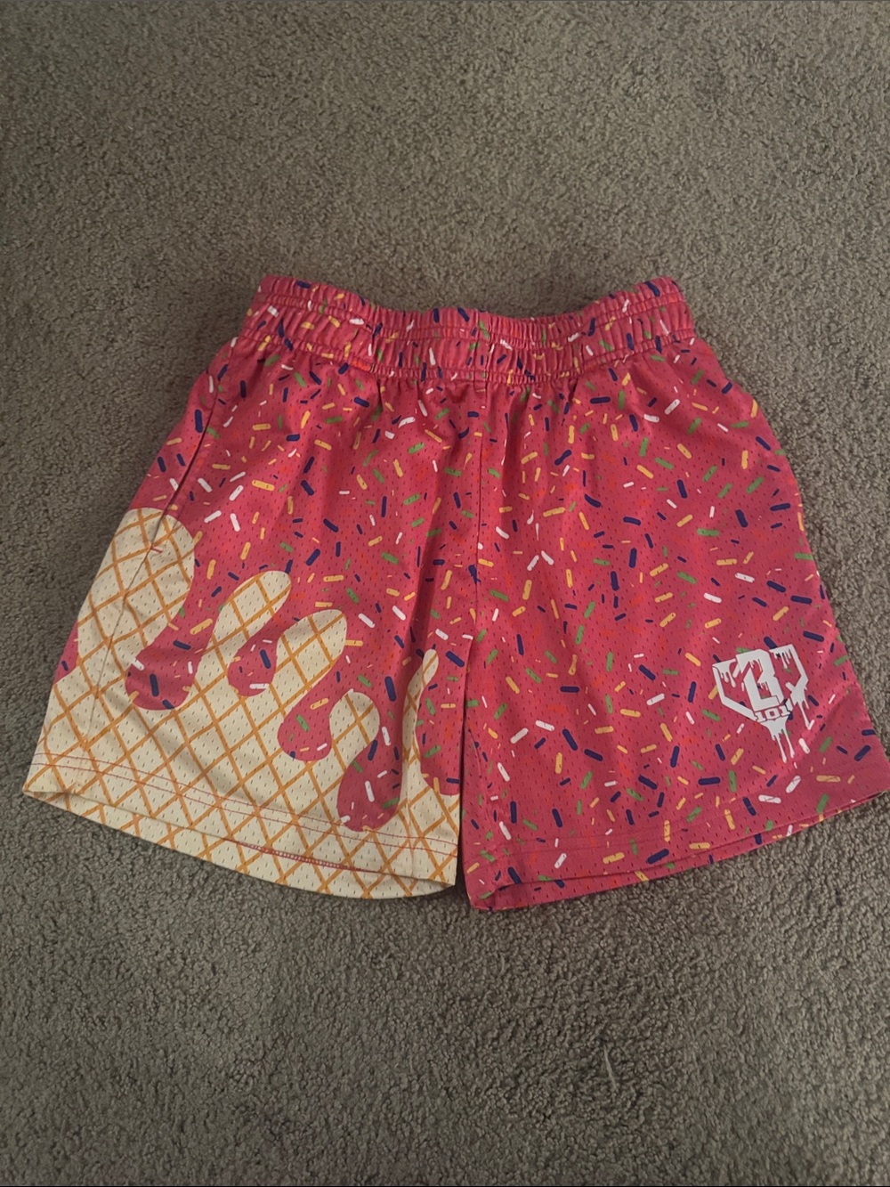 Kids Bright Pink Ice Cream Cone Print Pull-On Shorts